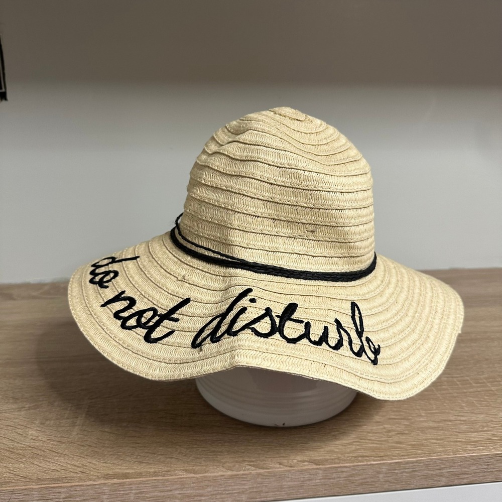 Straw Sun Hat Women OS Tan Do Not Disturb Floppy Wide Brim Beachy Coastal Resort